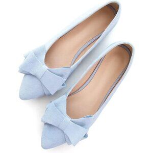 In Tangnest Flat Shoes Women Blue Suede Fashion Bowknot Pointed Comfort Shoes